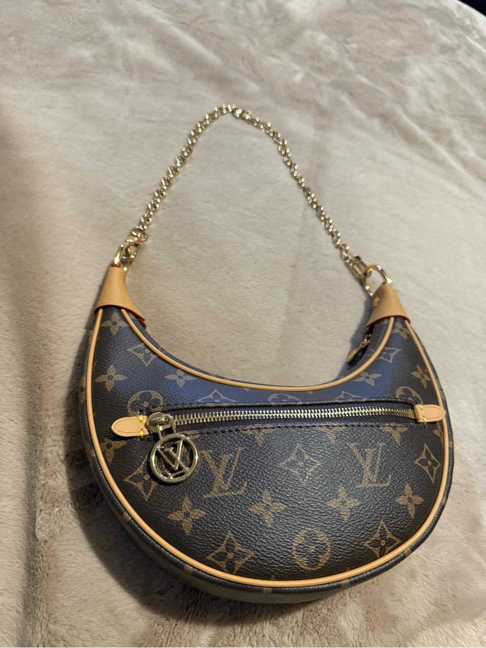 Louis Vuitton Monogram Crescent Mini Bag with Gold Chain